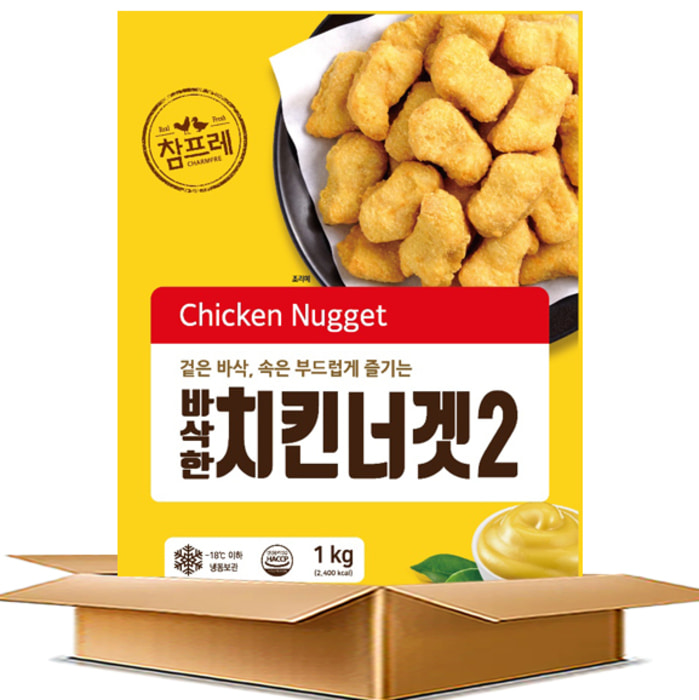 참프레 바삭한 치킨너겟2 (1kg x 8개) 에어프라이어 월등히 높은 닭고기 함량